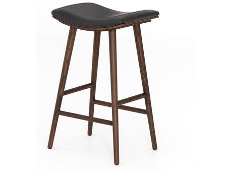 Four Hands Wallis Union Distressed Black Upholstered Bar Stool