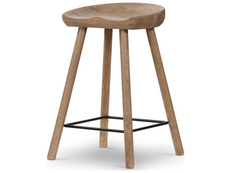 Four Hands Belfast Solid Wood Natural Matte Black Iron Barrett Counter Stool