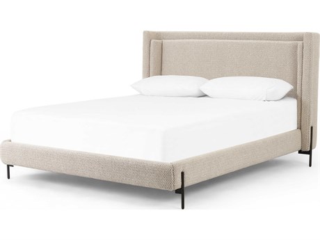 Four Hands Kensington Dobson Gunmetal Perin Oatmeal Beige Upholstered Queen Platform Bed
