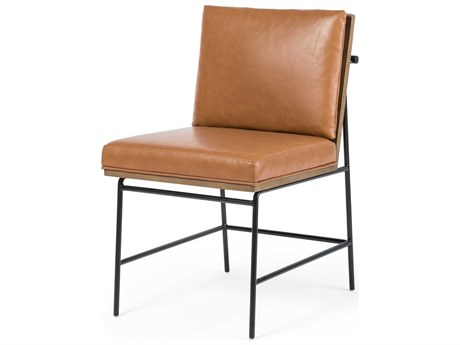 Four Hands Westgate Crete Leather Oak Wood Brown Upholstered Side Dining Chair