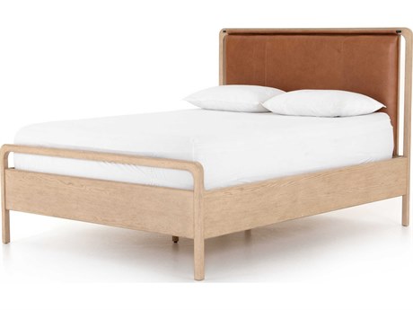 Four Hands Filmore Rosedale Yucca Oak Chaps Sand Gunmetal Brown Wood Leather Queen Panel Bed