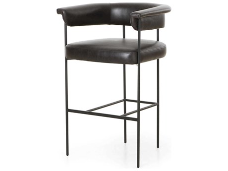 Four Hands Grayson Carrie Leather Sonoma Black Matte Bar Stool