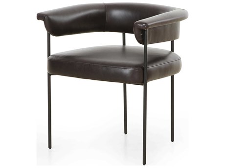 Four Hands Grayson Carrie Leather Black Upholstered Arm Dining Chair
