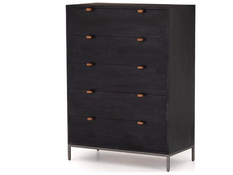 Four Hands Fulton Trey Black Wash Poplar  Wood 5 Drawer Dresser