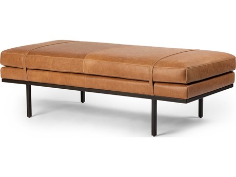 Four Hands Westgate Gunmetal Palermo Cognac Brown Leather Accent Bench