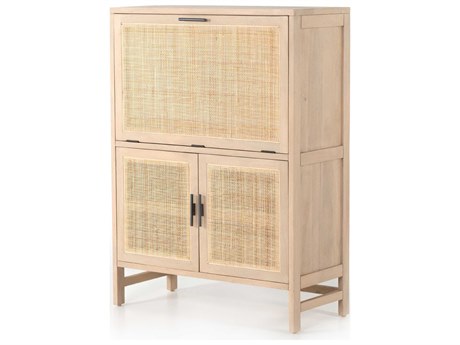 Four Hands Leighton Mango Wood Gunmetal Natural Cane Bar Cabinet