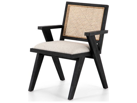 Four Hands Irondale Flora Oak Wood Black Upholstered Arm Dining Chair