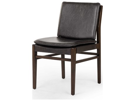 Four Hands Ashford Aya Leather Oak Wood Black Upholstered Side Dining Chair