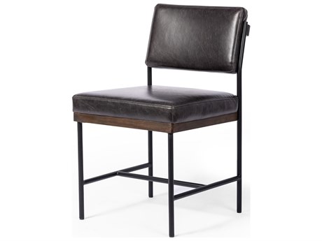 Four Hands Ashford Benton Sonoma Black Leather Oak Wood Dining Chair