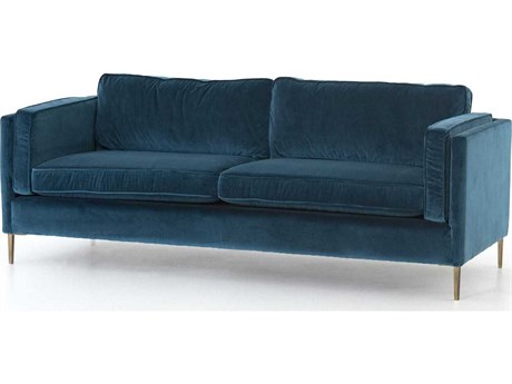 Four Hands Norwood Emery Sapphire Bay Antique Brass Blue Sofa