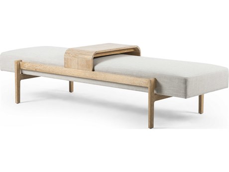 Luxecor Globetrotter Savoy Parchment Vintage White Wash Oak Beige Upholstered Accent Bench