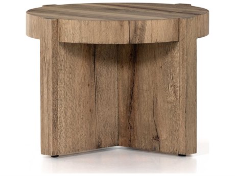 Four Hands Wesson Bingham Round Wood Rustic Oak Veneer End Table