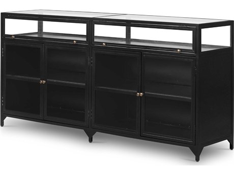 Four Hands Belmont Shadow Box 70" Black Weathered Bronze Clear Glass Tempered Sideboard