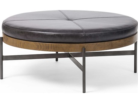 Four Hands Townsend Edwyn Large Sable Beech Sonoma Black Gunmetal Leather Ottoman
