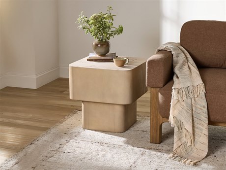 Four Hands Wesson Blanco Square Wood White Mahogany Bleached Burl End Table