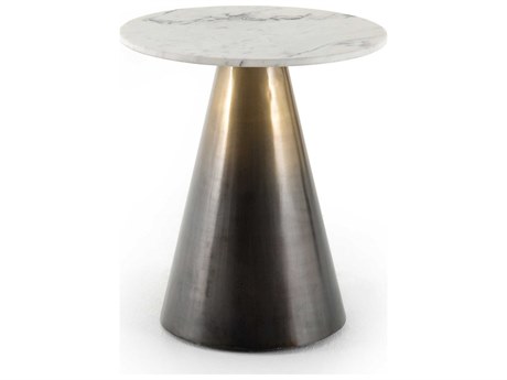 Luxecor Globetrotter Armon Round Ombre Antique Brass Charcoal And White Marble End Table