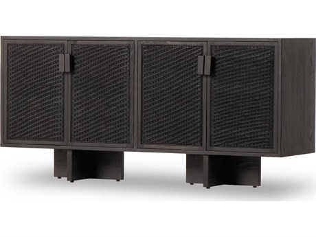 Four Hands Leighton Levon 69" Pine Wood Black Woven Rod Cane Sideboard