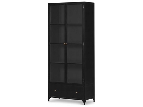 Four Hands Belmont Shadow Box Black Weathered Bronze Tempered Glass Display Cabinet