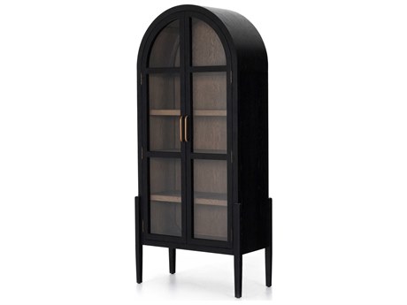 Four Hands Irondale Tolle Oak Wood Antique Brass Drifted Black Display Cabinet