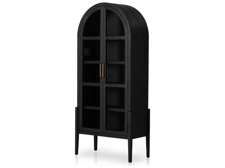 Four Hands Irondale Tolle Oak Wood Antique Brass Drifted Black Display Cabinet