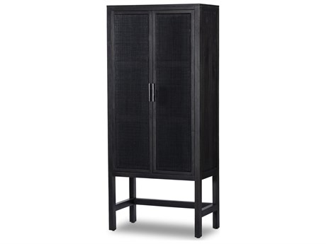 Four Hands Leighton Caprice Black Natural Cane Mango Wood Narrow Cabinet