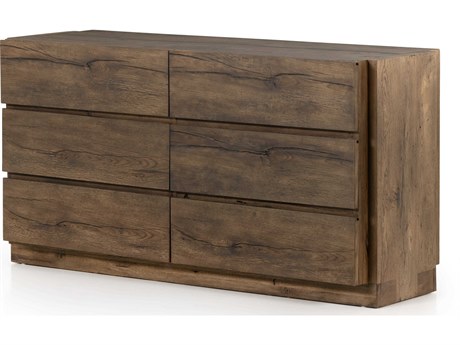 Four Hands Bina Perrin 6-Drawers Brown Oak Wood Double Dresser