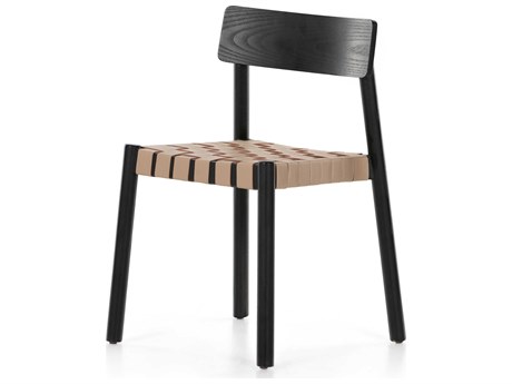 Four Hands Allston Heisler Leather Ash Wood Black Upholstered Side Dining Chair