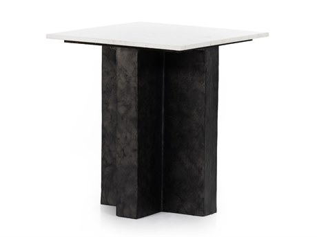 Four Hands Marlow Terrell Square Raw Black Polished White Marble End Table