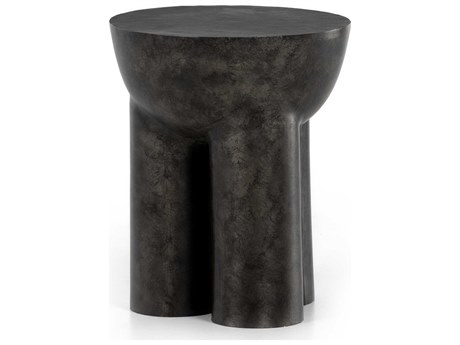 Four Hands Marlow Sante Round Metal Raw Black End Table