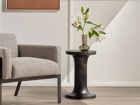 Four Hands Marlow Gino Round Metal Raw Black End Table