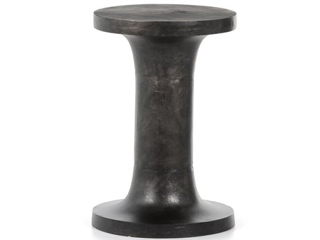 Four Hands Marlow Gino Round Metal Raw Black End Table