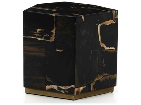 Four Hands Palu Shep Rectangular Matte Brass Dark Petrified Wood End Table