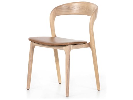 Four Hands Allston Amare Leather Ash Wood Brown Upholstered Side Dining Chair