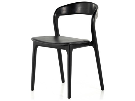 Four Hands Allston Amare Leather Ash Wood Black Upholstered Side Dining Chair