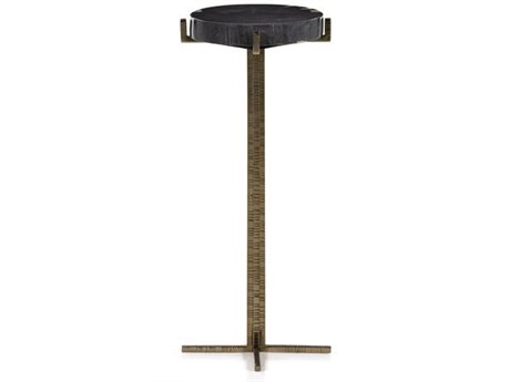 Four Hands Palu Jonty 9" Round Textured Brass Dark Petrified Wood End Table