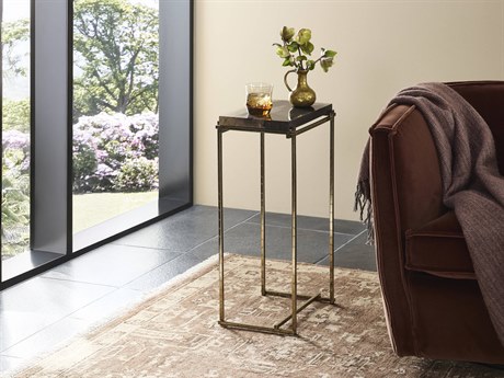 Four Hands Palu Tig Rectangular Textured Brass Dark Petrified Wood End Table