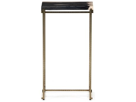 Four Hands Palu Tig Rectangular Textured Brass Dark Petrified Wood End Table