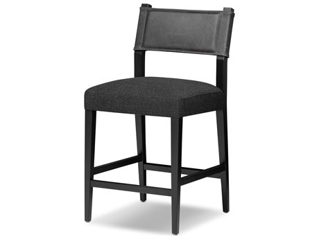 Four Hands Berman Ferris Gibson Black Leather Ash Wood Counter Stool