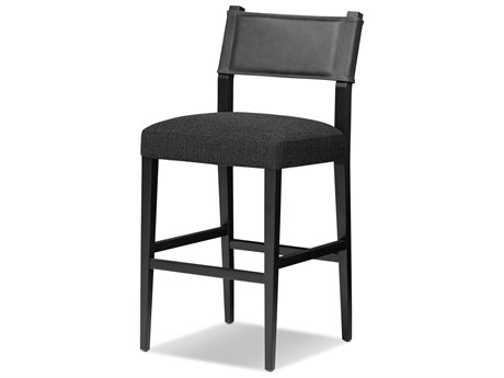 Four Hands Berman Ferris Gibson Black Leather Ash Wood Counter Stool