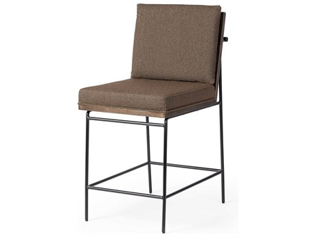 Four Hands Westgate Crete Upholstered Fiqa Boucle Cocoa Sienna Brown Oak Midnight Iron Counter Stool
