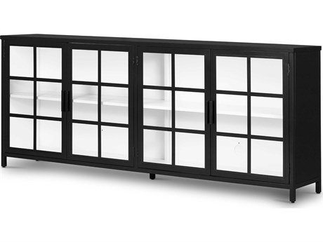 Four Hands Belmont Lexington 95" Black Tempered Glass White Sideboard