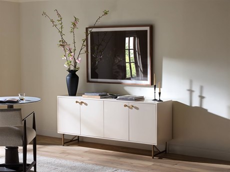 Four Hands Belfast Van 72" Hardwood Aged Brass Matte Alabaster Golden Sideboard