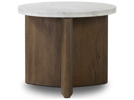 Four Hands Bina Toli Round Marble Rustic Fawn White End Table