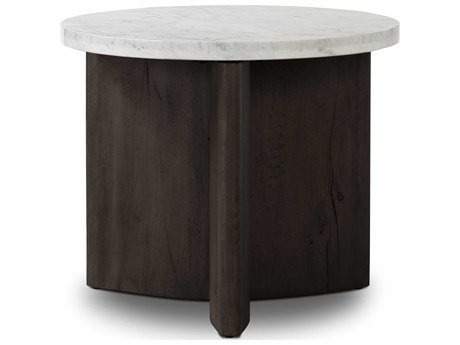 Four Hands Bina Toli Round Marble Smoked Black White End Table