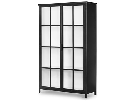 Four Hands Bolton Lexington Black Tempered Glass White Display Cabinet