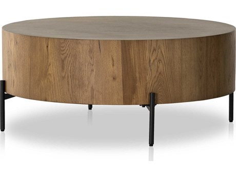 Four Hands Haiden Round Wood Dark Gunmetal Amber Oak Resin Coffee Table