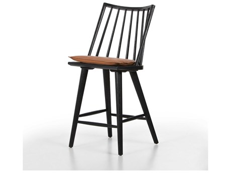 Four Hands Wallis Lewis Leather Oak Wood Black Whiskey Saddle Counter Stool