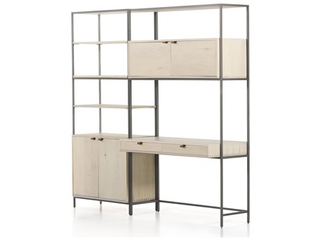 Four Hands Fulton Trey Dove Poplar Modular Wall Desk w/ 1 Bookcase