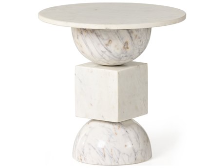 Four Hands Marlow Neda Polished White Marble End Table
