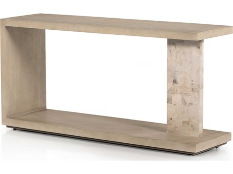 Four Hands Wesson Darian Rectangular Wood White Mahogany Bleached Burl Beige Console Table